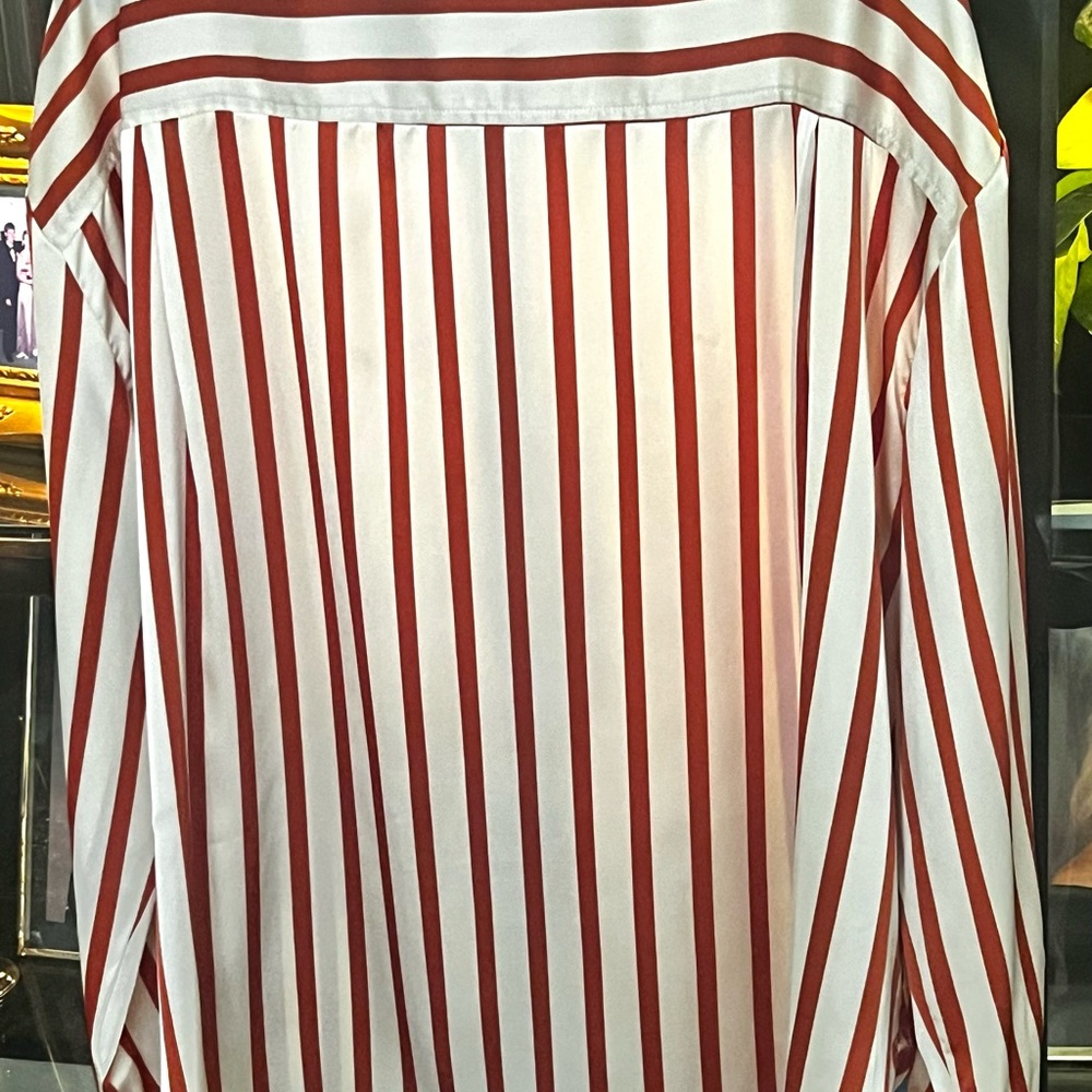 Chic Dark Orange and Cream Striped Blouse